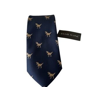 Barry Wang Men’s 60 x 3.5 in Tie Matching Pocket  Square Navy Blue Italy NWT